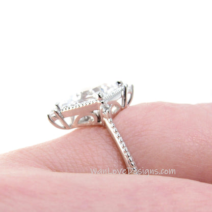 Black Spinel & Diamond Princess Milgrain Kite NSEW Engagement Ring, Custom,14k 18k Gold-Platinum,Wedding, WanLoveDesigns Wan Love Designs