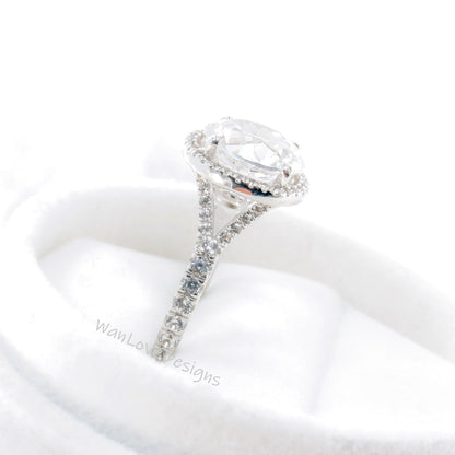 Black Spinel & Diamond Round Halo Split Shank Engagement Ring, 14k 18k Gold-Platinum-Custom-Wedding-Anniversary Gift, WanLoveDesigns Wan Love Designs