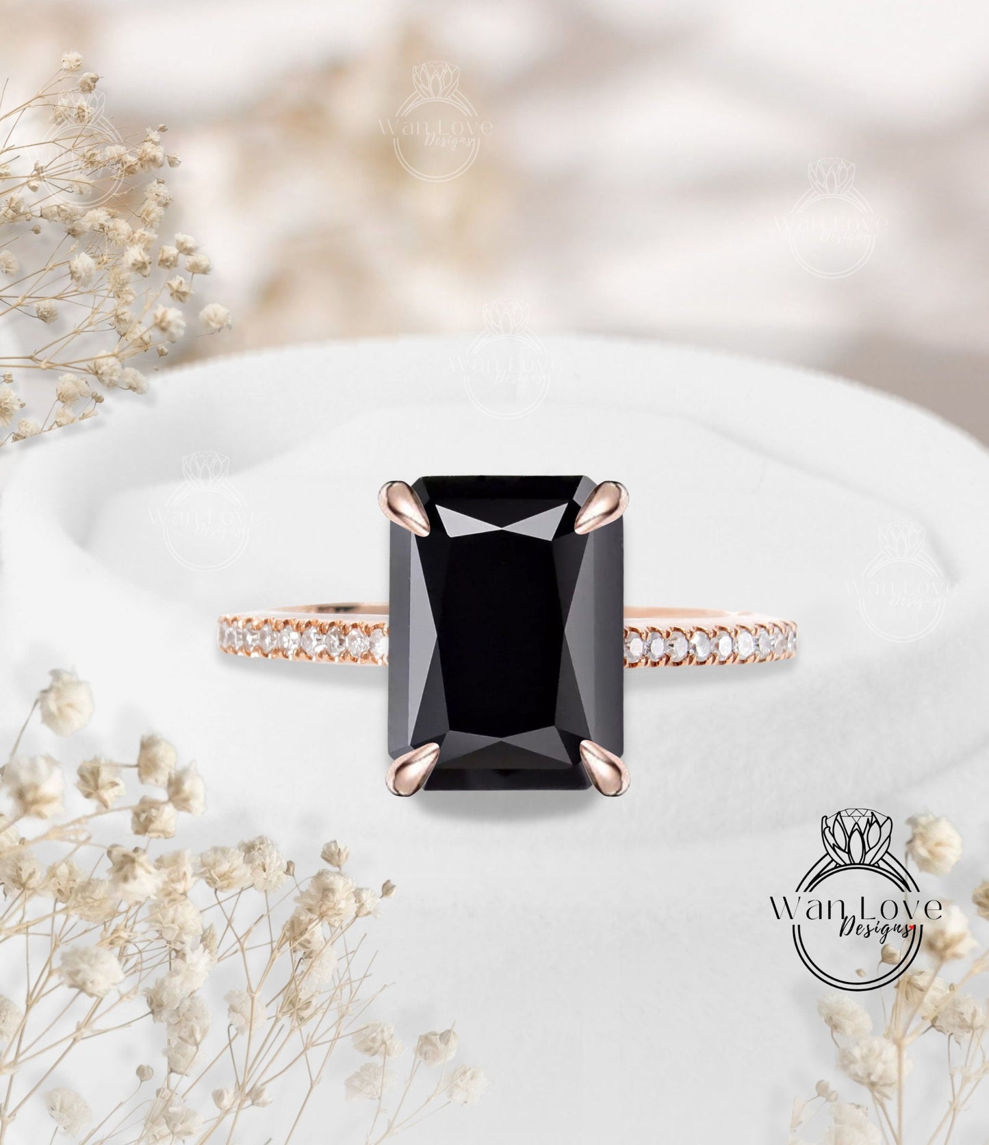 Black Spinel engagement ring vintage ring emerald sapphire rose gold ring solitaire art deco ring bridal wedding ring Anniversary ring gift Wan Love Designs