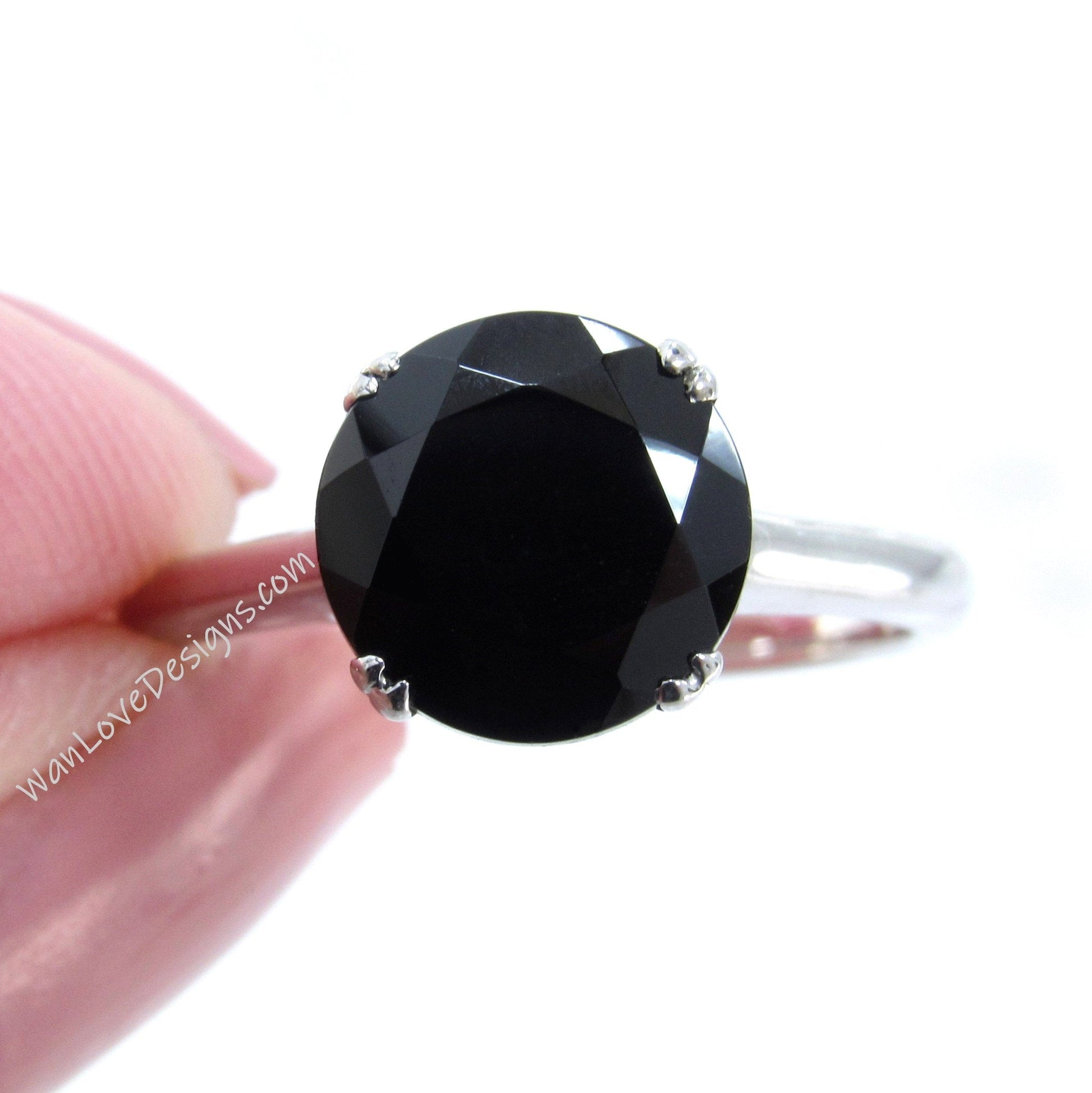 Black Spinel round dainty engagement Ring, 3ct round spinel 4 Double Prong solitaire ring promise wedding anniversary Gift for her-Ready Wan Love Designs