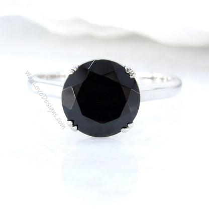 Black Spinel round dainty engagement Ring, 3ct round spinel 4 Double Prong solitaire ring promise wedding anniversary Gift for her-Ready Wan Love Designs