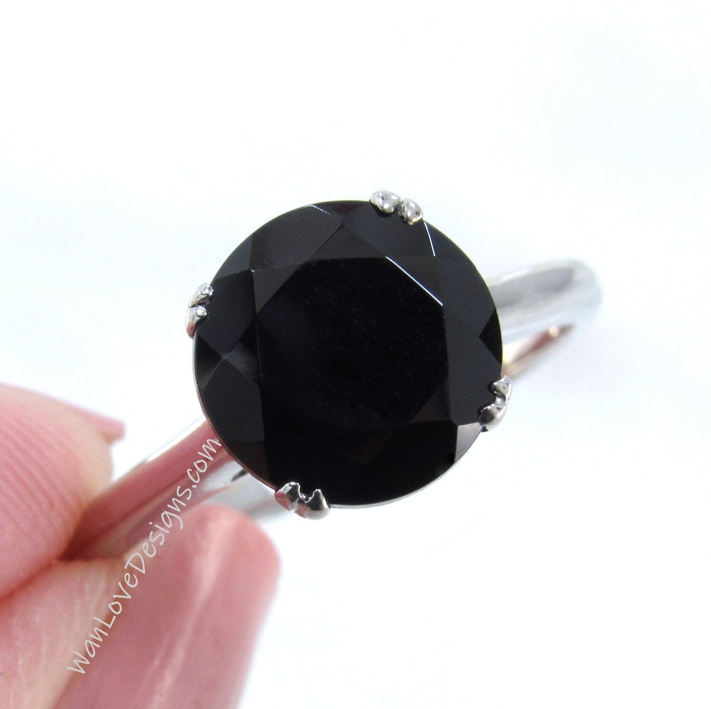 Black Spinel round dainty engagement Ring, 3ct round spinel 4 Double Prong solitaire ring promise wedding anniversary Gift for her-Ready Wan Love Designs