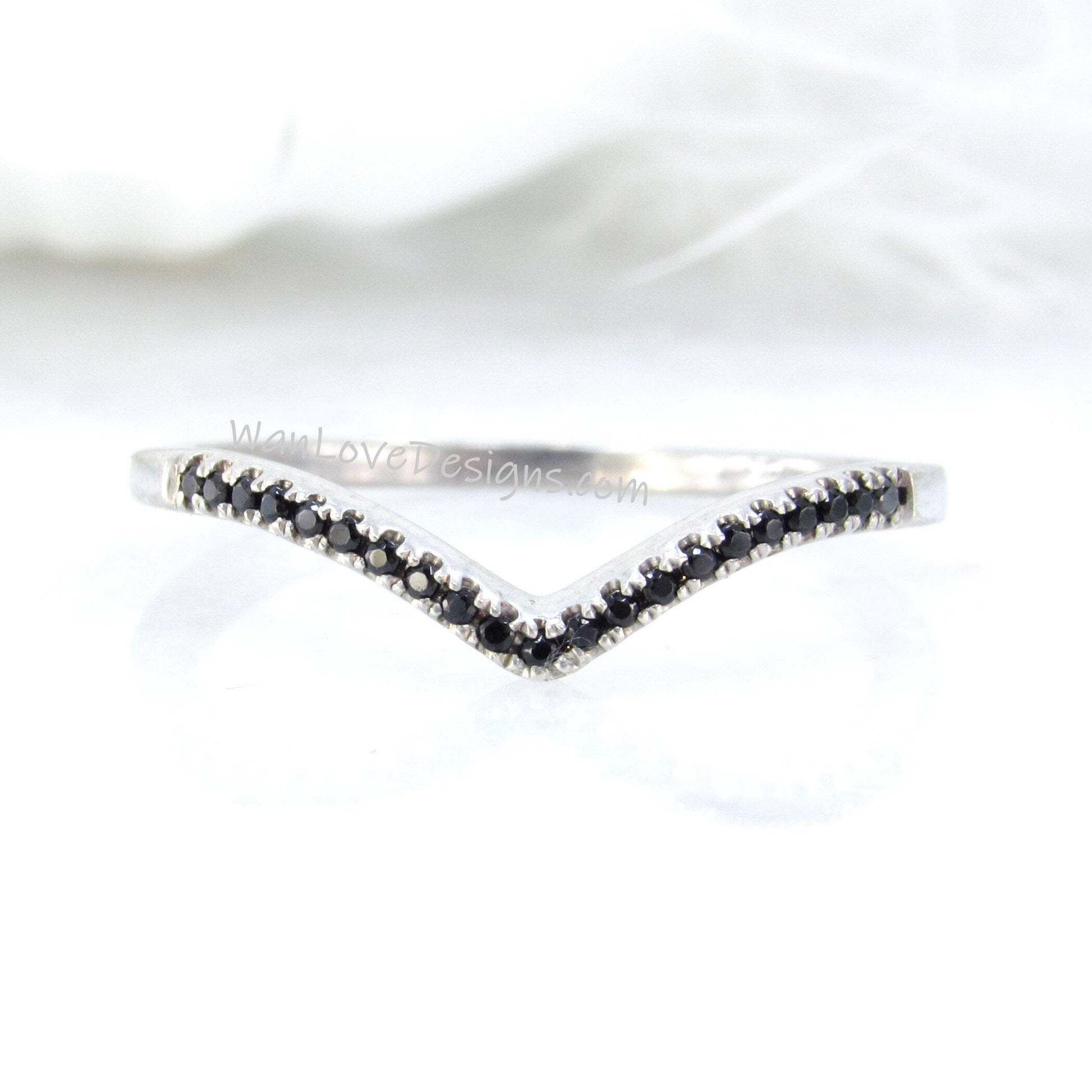 Black Spinel wedding band vintage band unique curved wedding band matching band art deco ring bridal Anniversary ring, Ready to ship ring Wan Love Designs