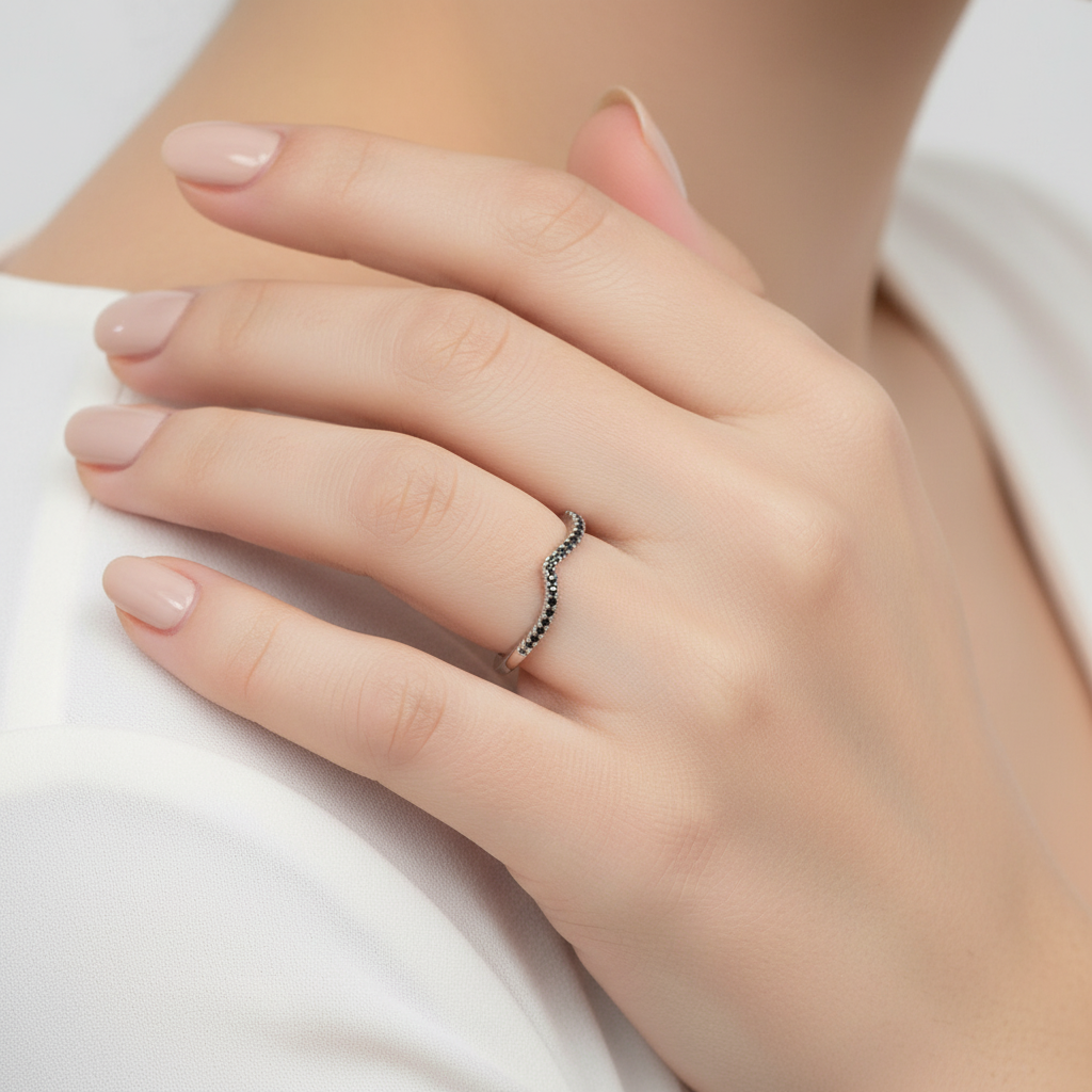 14K 18k Gold Ring/ Art Deco Black Diamond Wedding Band/ Milgrain Band/ Stacking Ring/ Eternity Vintage Wedding Band/ Straight Band/ Custom