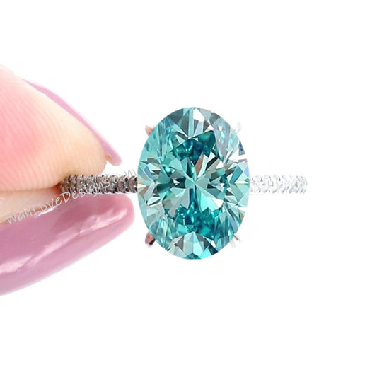 Blue Moissanite Diamond Cushion NSEW Compass prongs Engagement Ring,Celebrity style, Custom,Wedding,14kt 18kt Gold, Platinum, WanLoveDesigns Wan Love Designs