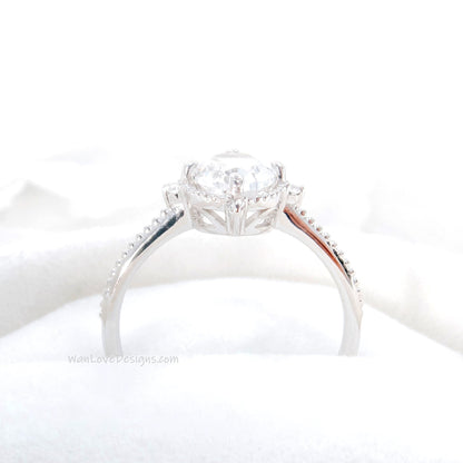 Blue Sapphire & Diamond Oval Milgrain Engagement Ring, 14k 18k White Yellow Rose Gold, Platinum,Custom,Wedding,North Star, WanLoveDesigns Wan Love Designs