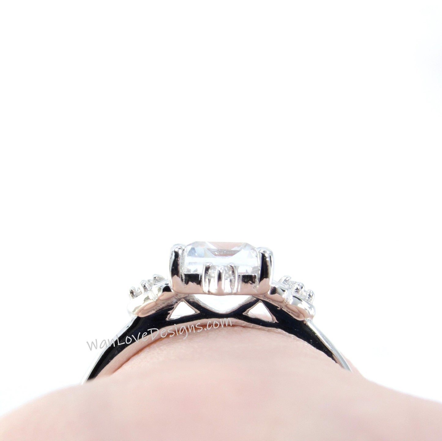 Blue Sapphire & Diamonds Dainty Emerald Art Deco Ornate Engagement Ring, 14kt 18kt Gold-Platinum-Wedding-Anniversary Gift, WanLoveDesigns Wan Love Designs