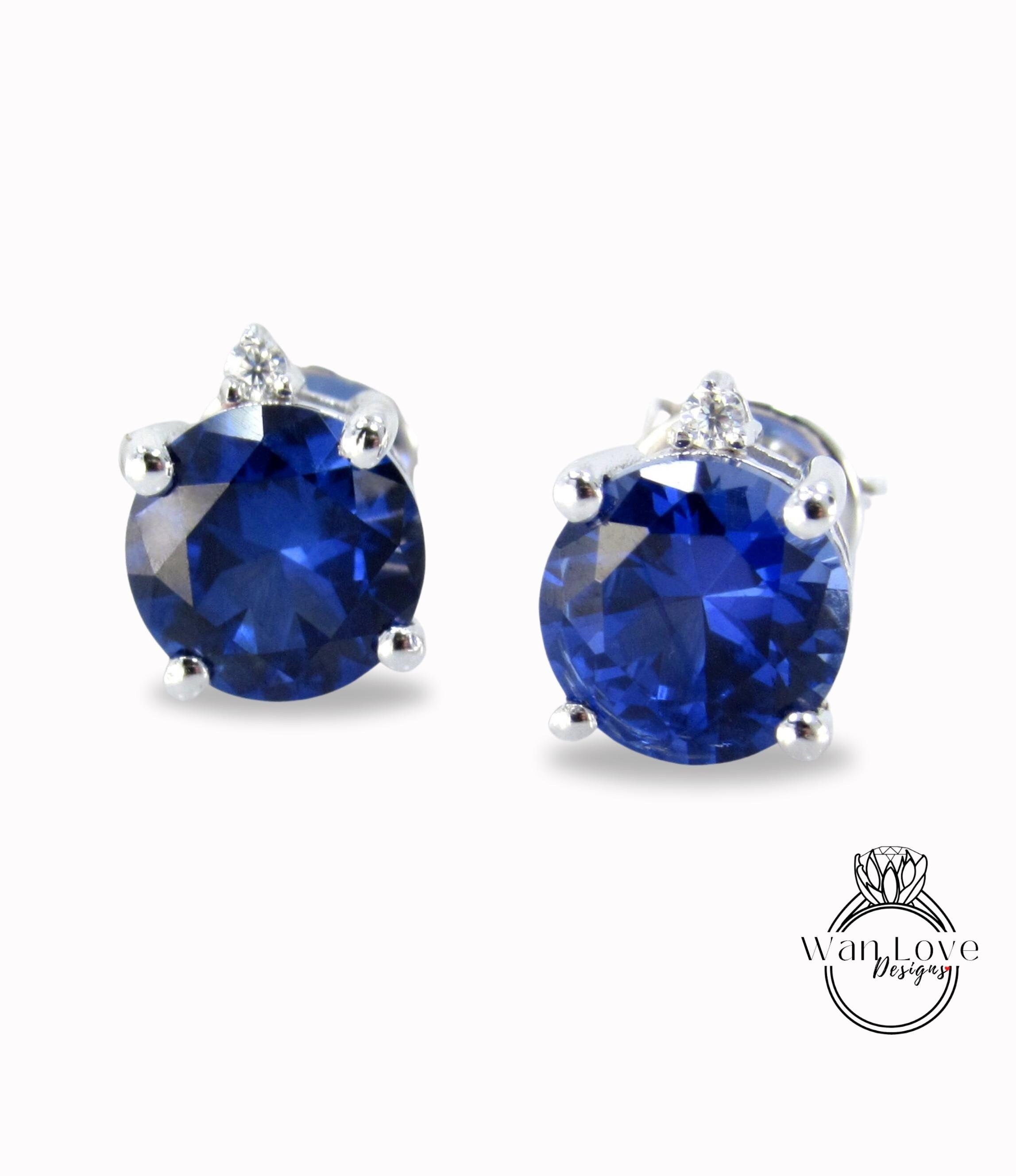 Genuine Blue Sapphire and Diamond Wedding Earrings in 14k Solid White Gold  For Sale at 1stDibs | sapphire wedding earrings