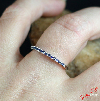 Blue Sapphire Half Eternity Stacking Wedding Band 1.85mm .22ct 14k 18k White Yellow Rose Gold Platinum Custom made Engagement Anniversary Wan Love Designs