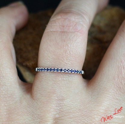 Blue Sapphire Half Eternity Stacking Wedding Band 1.85mm .22ct 14k 18k White Yellow Rose Gold Platinum Custom made Engagement Anniversary Wan Love Designs