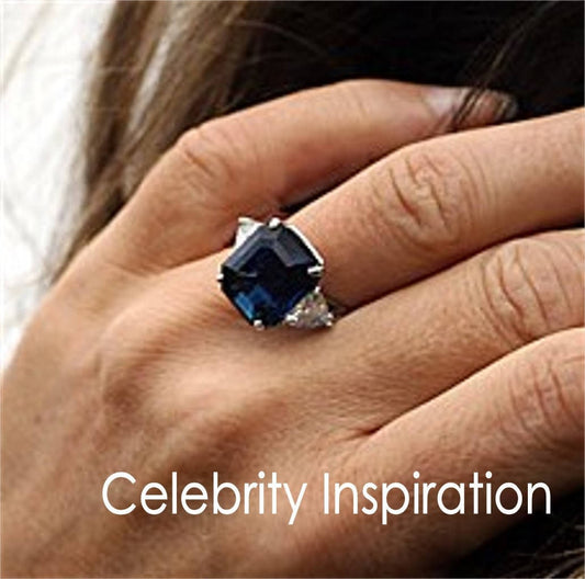 Blue Sapphire Moissanite Engagement Ring-Emerald-Trillion-Triangle-4ct-10x8mm-Custom-14k 18k White Yellow Rose Gold-Platinum-Wedding Wan Love Designs