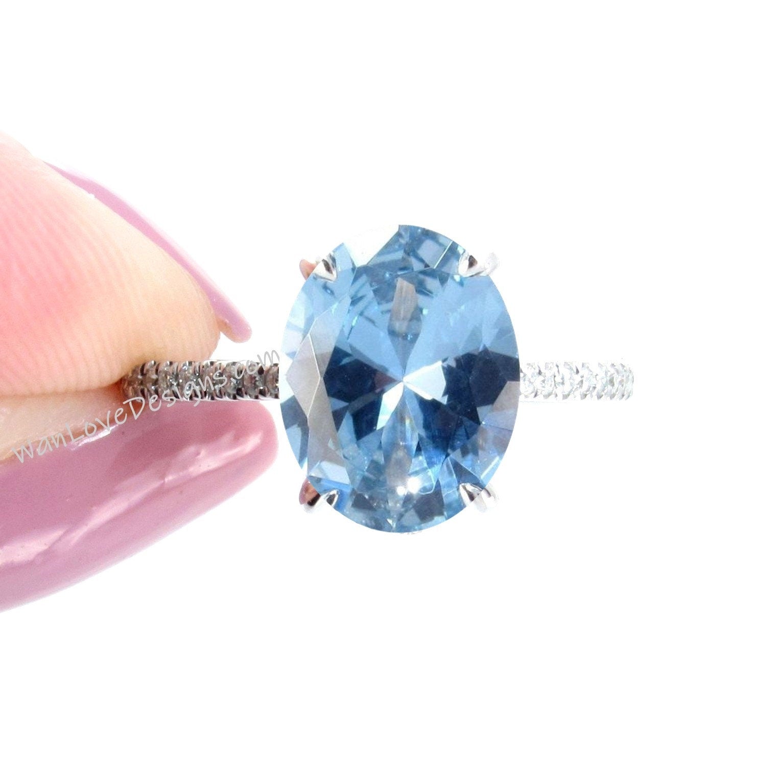 Blue Spinel & Diamond Oval Side Halo Engagement Ring, Celebrity, Custom,14k 18k White Yellow Rose gold-Platinum-Wedding Wan Love Designs