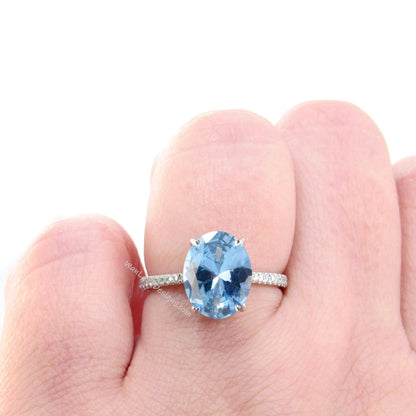 Blue Spinel & Diamond Oval Side Halo Engagement Ring, Celebrity, Custom,14k 18k White Yellow Rose gold-Platinum-Wedding Wan Love Designs