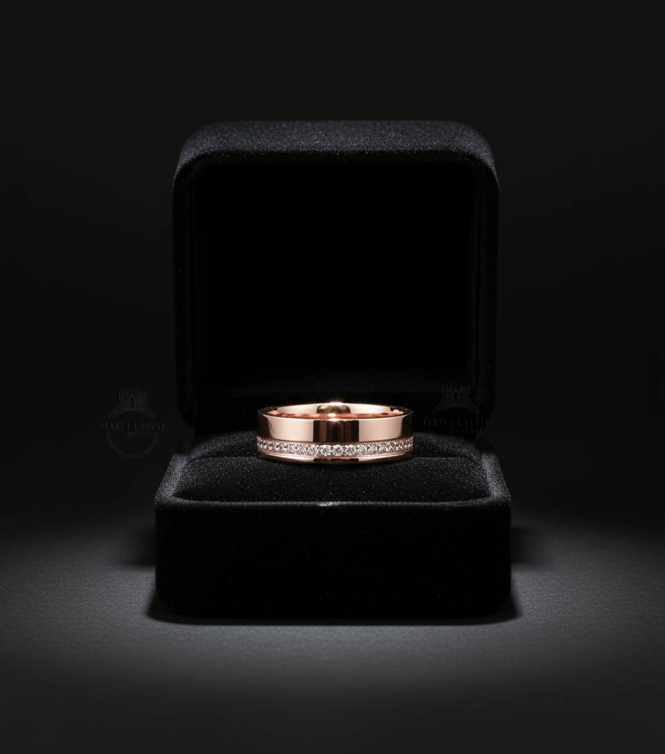 Diamond Mens Wedding Band, Bottom or Top row gems Cigar Band, 14k White Rose Gold Ring, Mens Band, Mans Birthstone Commitment Band