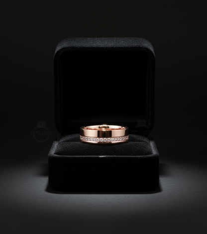 Diamond Mens Wedding Band, Bottom or Top row gems Cigar Band, 14k White Rose Gold Ring, Mens Band, Mans Birthstone Commitment Band