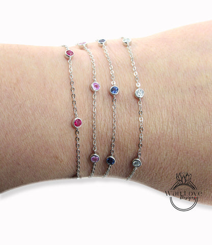 Diamond By the Yard Bracelet / 5 Diamond Station Bracelet / 14k Rose Gold Diamond Bracelet/ Birthstone Bezel Set Bracelet / Gift for her