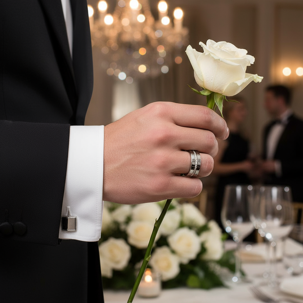 Braided Silver Tungsten Wedding Band Ring - Mens Brushed Tungsten Silver Wedding Band - Braid strip, Mens 8mm Ring, Tungsten Wedding Ring