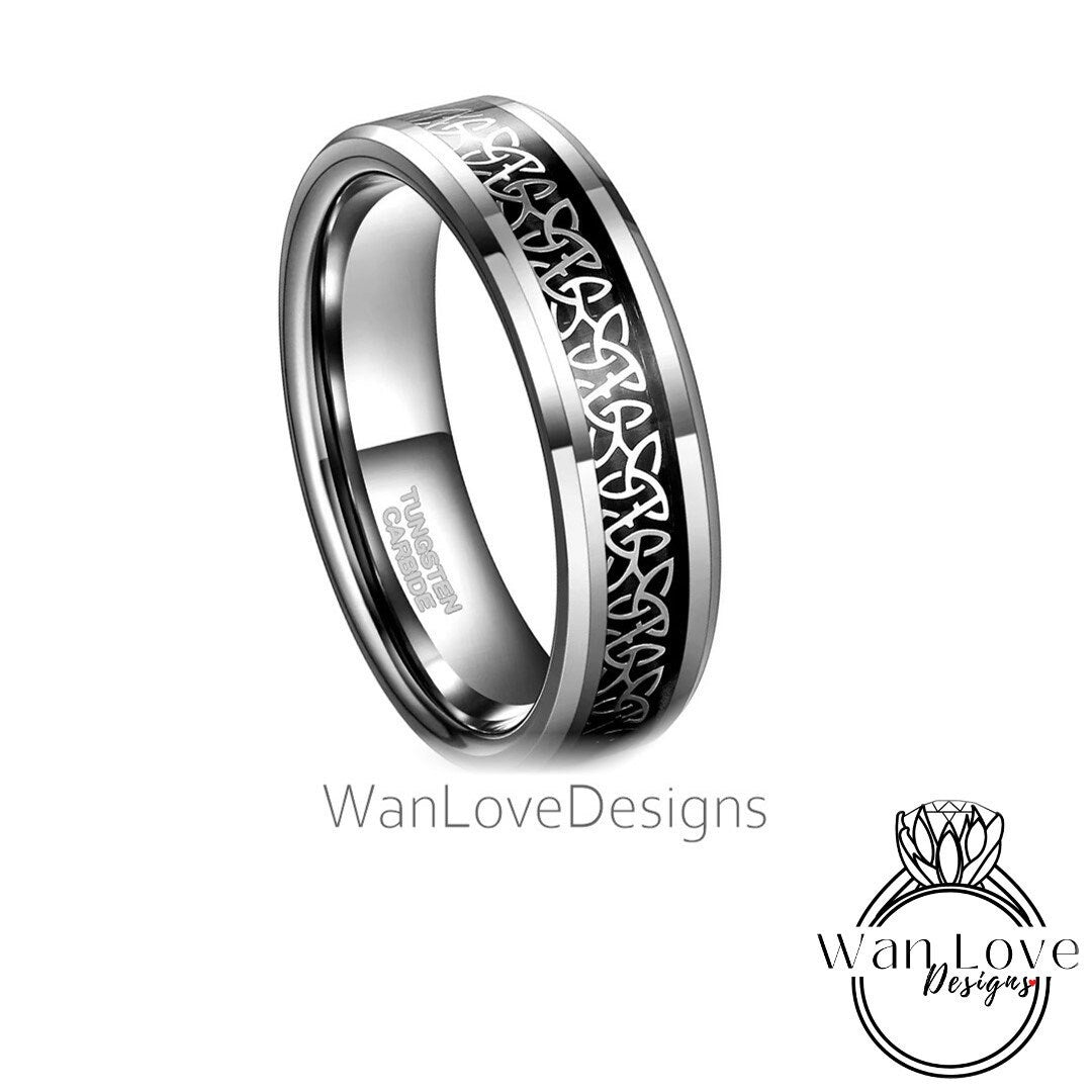 Celtic Black Tungsten Ring - Silver Black Tungsten Ring - 8mm Celtic Knot Band - Celtic Tungsten Band - Celtic Wedding Bands - Mans Band Wan Love Designs