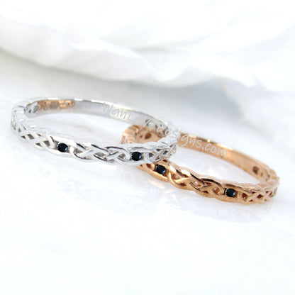 Celtic Knot Black Diamond Ring • Braided Infinity Black Spinel Round 3/4 Eternity Ring • Black Moissanite Bridal Ring • Wedding Gift for her Wan Love Designs