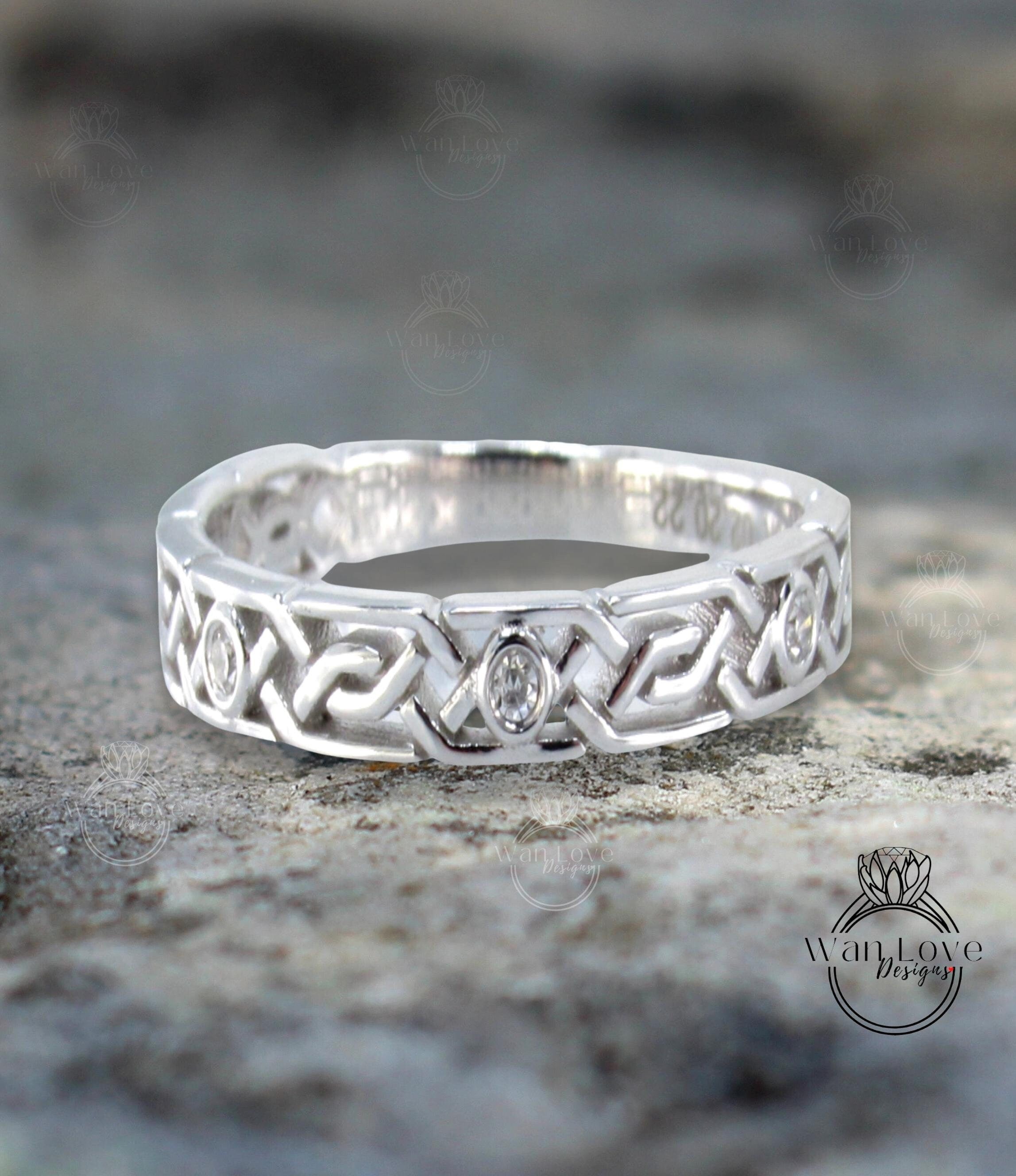 Mens celtic wedding bands deals white gold