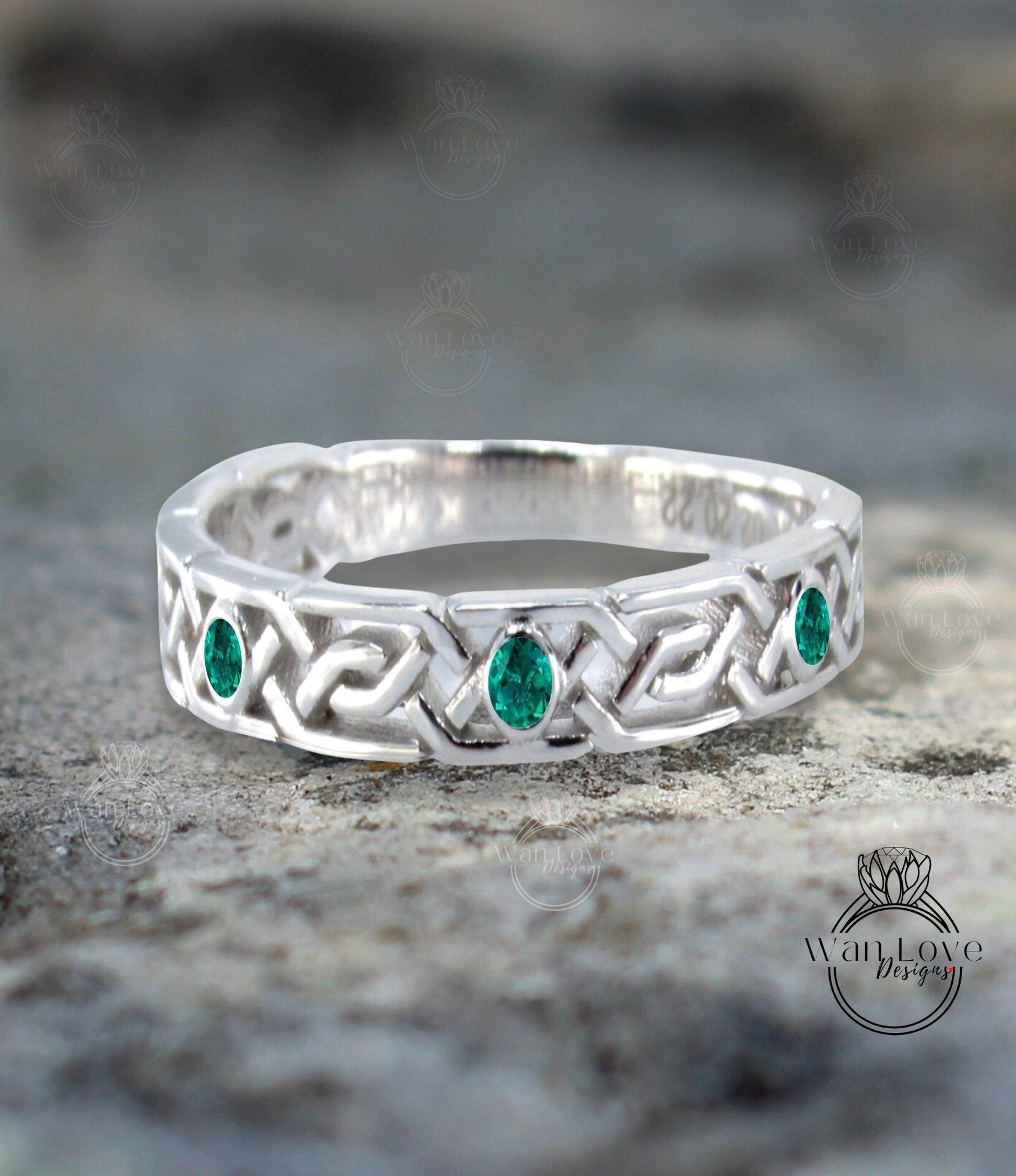 Celtic Knot Diamond Mens Wedding Band, Celtic Pattern Band, 14k White Gold Braided Ring, Mens Promise Band, Mans Birthstone Commitment Band