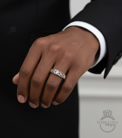 Celtic Knot Diamond Mens Wedding Band, Celtic Pattern Band, 14k White Gold Braided Ring, Mens Promise Band, Mans Birthstone Commitment Band