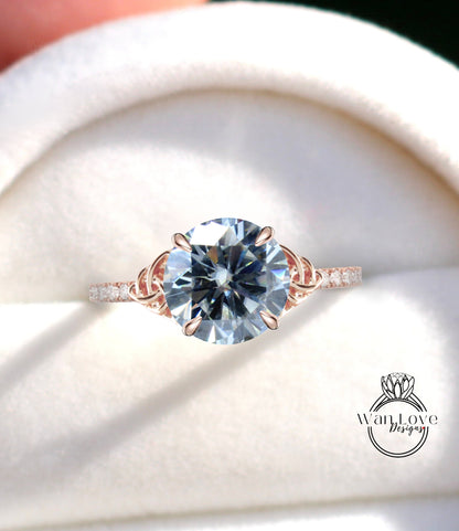 Celtic Knot Grey Moissanite Diamond round Engagement Ring Celtic Moissanite diamond half eternity ring Bridal Anniversary promise Ring gift Wan Love Designs