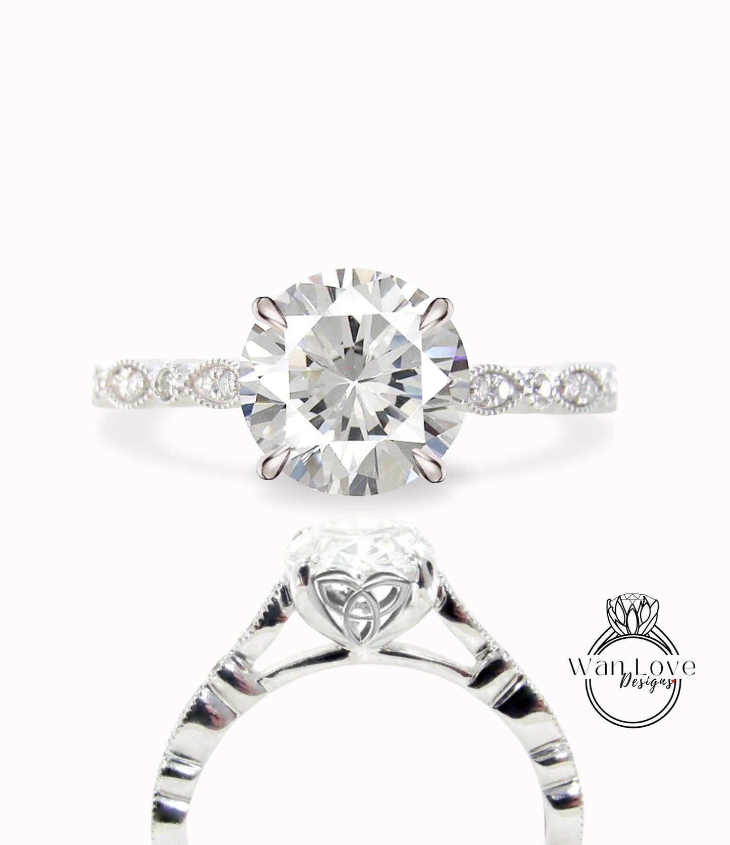 Celtic Knot IGI Diamond engagement ring vintage Round Lab Diamond ring white gold milgrain ring women Unique Bridal Jewelry Anniversary gift Wan Love Designs