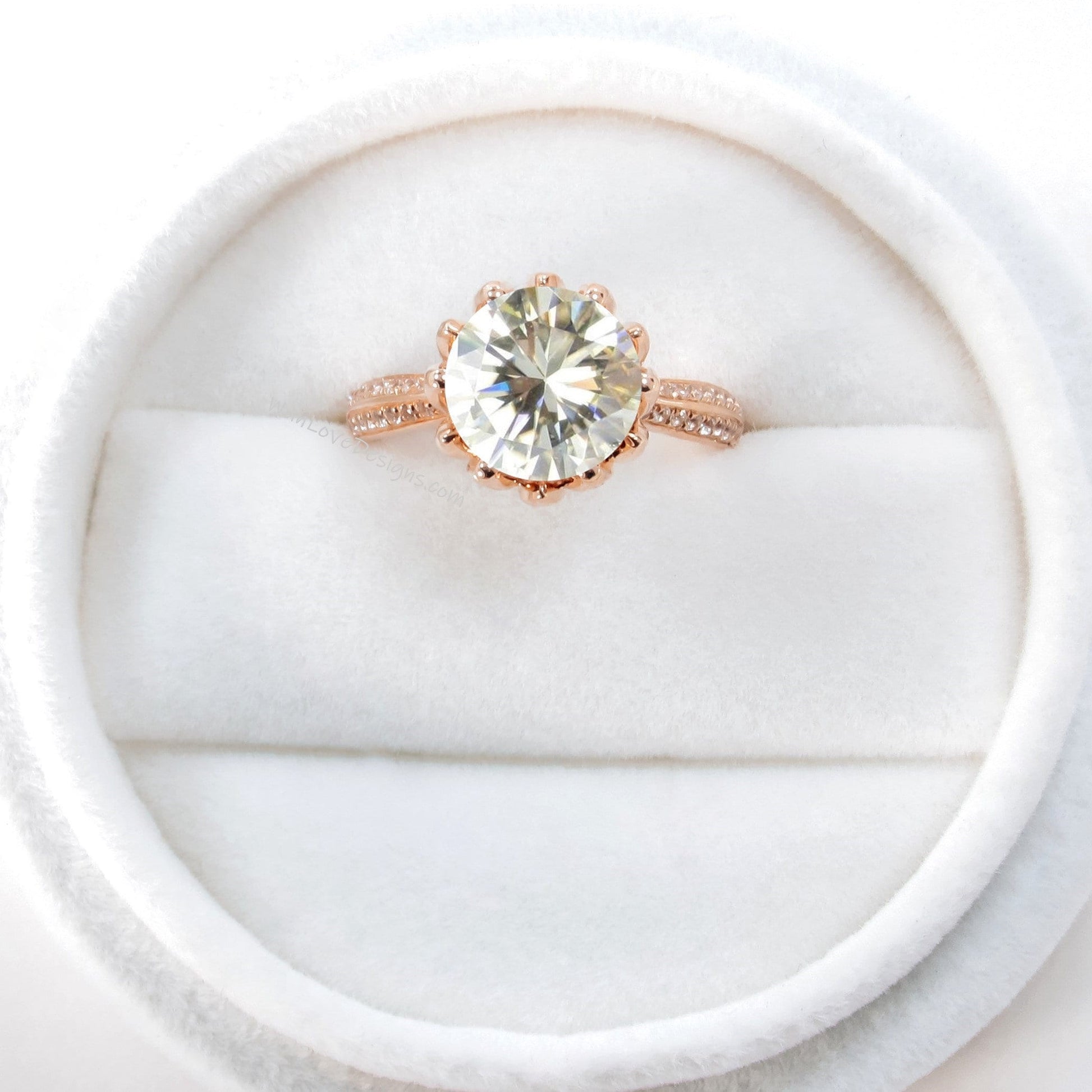 Anello di fidanzamento rotondo con diamante e moissanite champagne, fiore  di loto, crema, floreale, personalizzato, matrimonio, oro giallo rosa  bianco 14k 18k