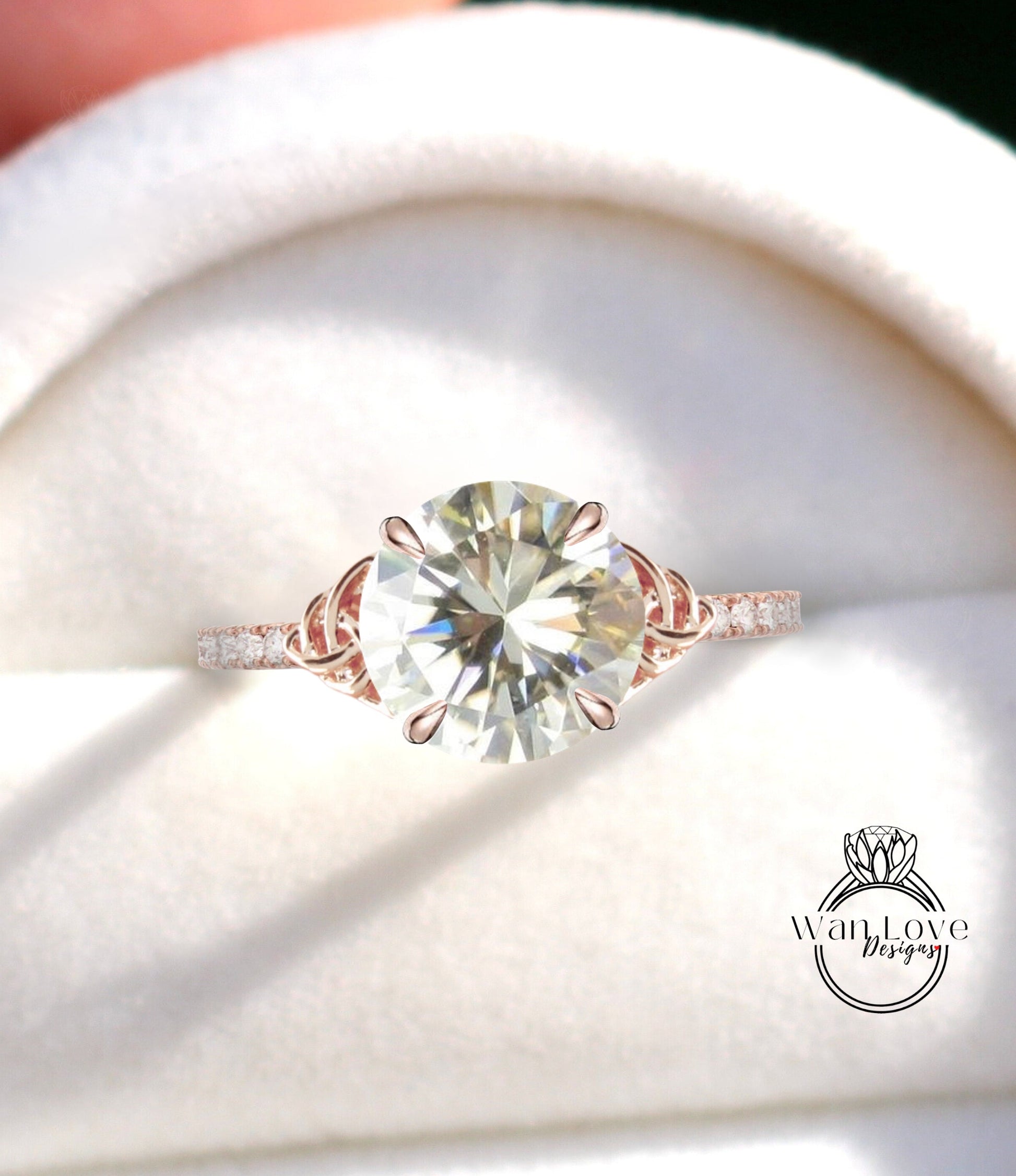 Champagne Moissanite Diamonds Celtic Knot Round Engagement Ring Custom Wedding Anniversary Wan Love Designs