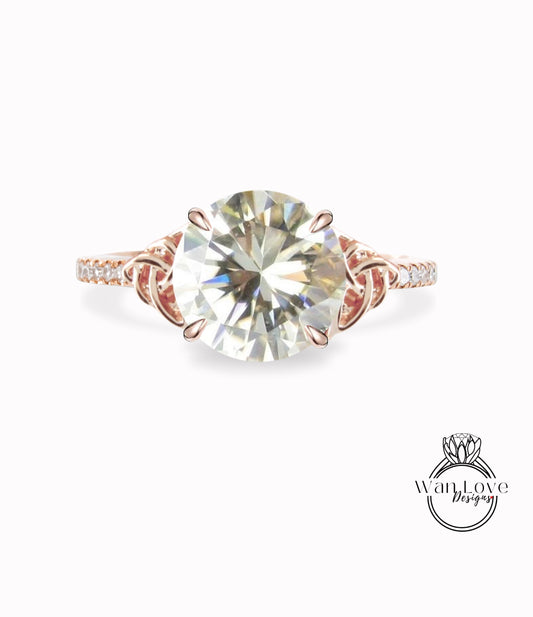 Champagne Moissanite Diamonds Celtic Knot Round Engagement Ring Custom Wedding Anniversary Wan Love Designs