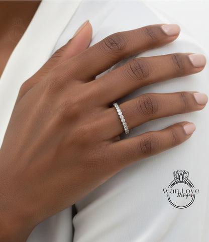 Fede nuziale con diamanti Milgrain Bezel Infinity in oro bianco fascia per l'eternità completa anello da sposa unico con bolla delicato anello di promessa abbinato impilabile