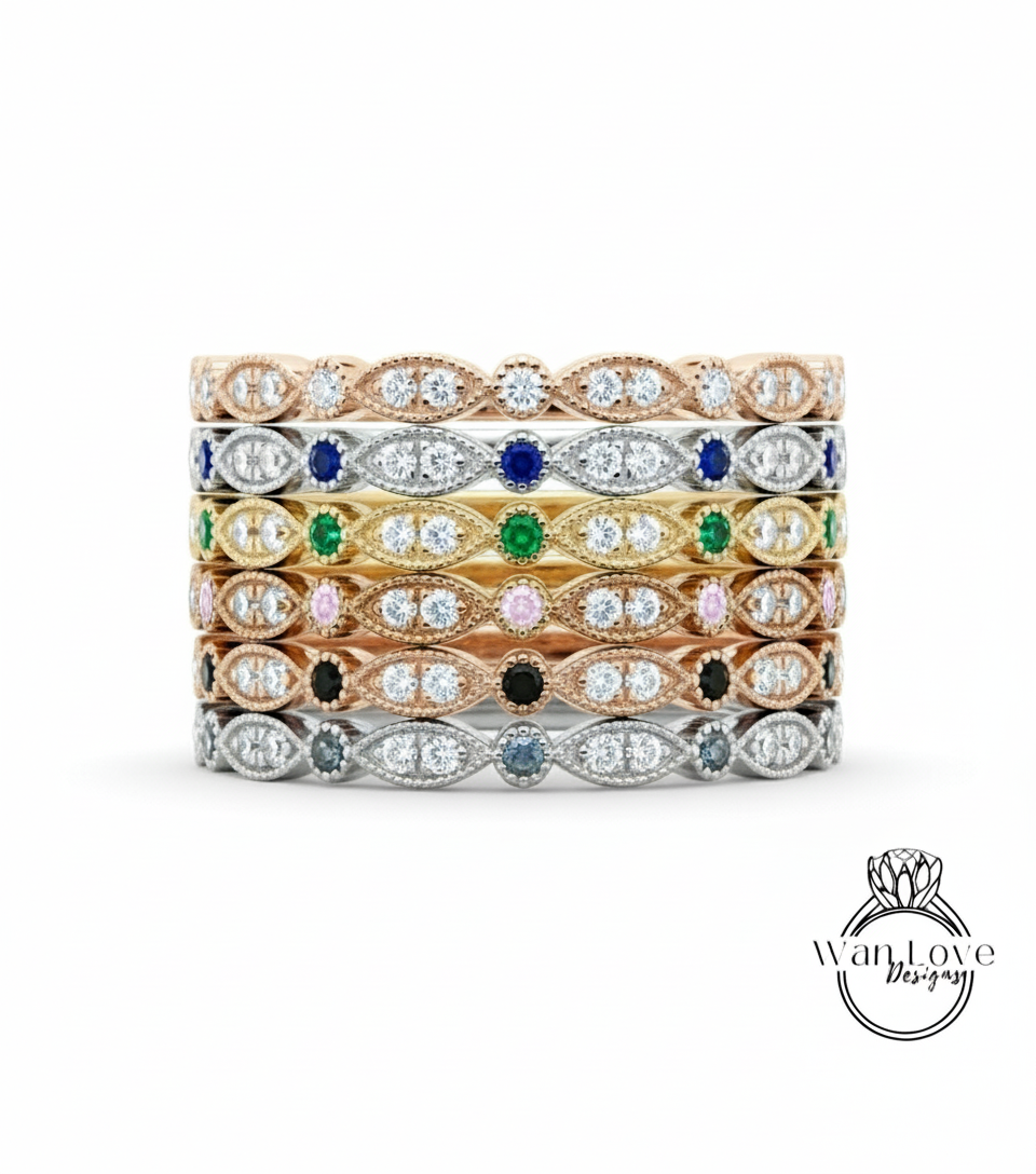 Sapphire Diamond wedding band women Leaf eternity band Unique Solid Rose gold wedding band vintage leaves Matching bridal ring Stacking ring