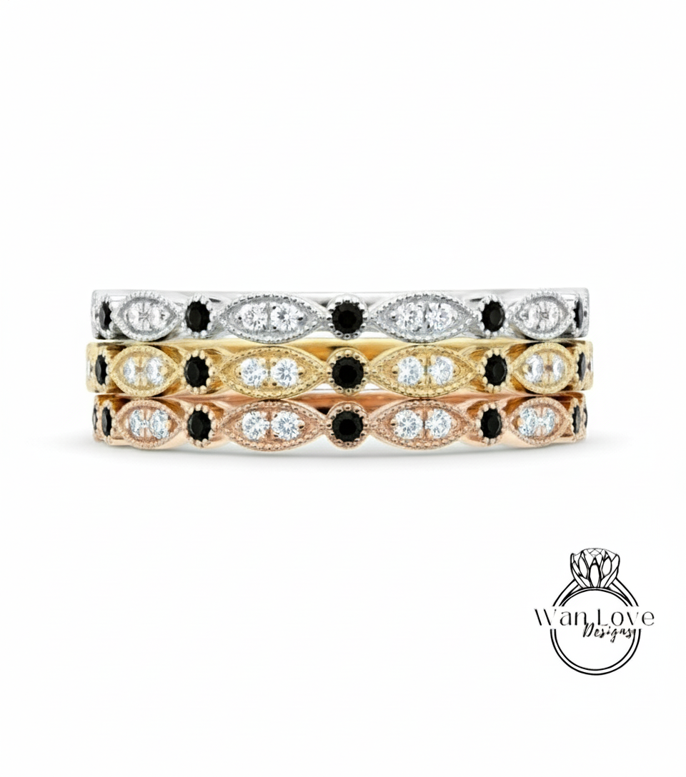 Sapphire Diamond wedding band women Leaf eternity band Unique Solid Rose gold wedding band vintage leaves Matching bridal ring Stacking ring