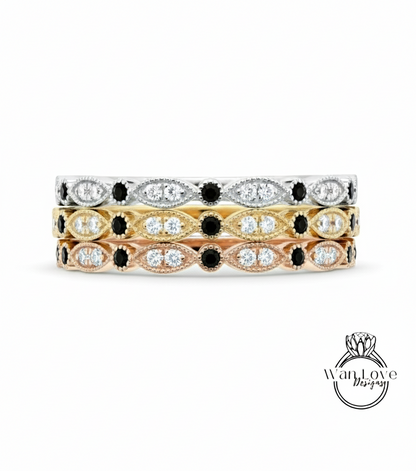 Sapphire Diamond wedding band women Leaf eternity band Unique Solid Rose gold wedding band vintage leaves Matching bridal ring Stacking ring