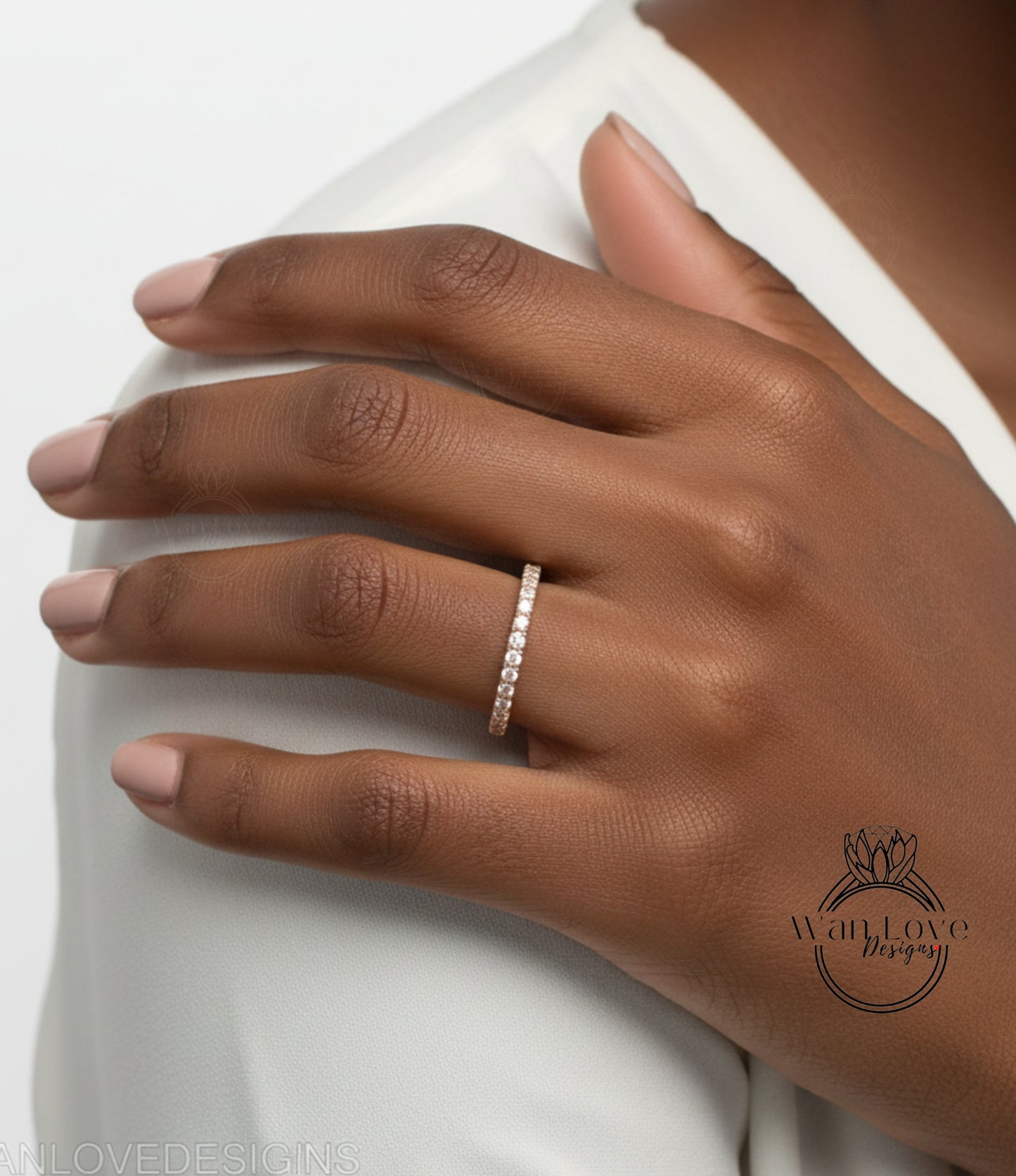 Ready to Ship 14kt Rose Gold Matching Band Diamond Dainty Pave Halfway Eternity Band Ring