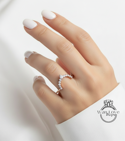 Anello nuziale diadema rotondo pera, fede nuziale pera Moissanite, anello nuziale in oro rosa 18 carati, anello coordinato curvo a U, anello anniversario in oro rosa