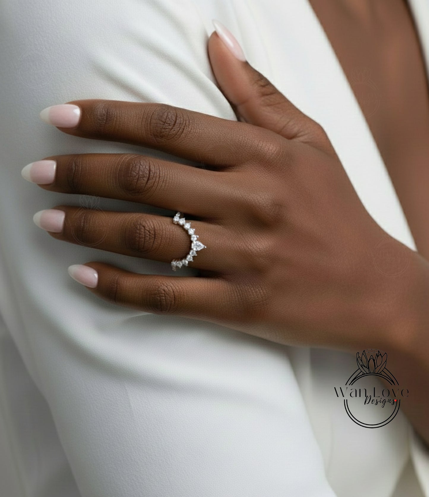 Anello nuziale diadema rotondo pera, fede nuziale pera Moissanite, anello nuziale in oro rosa 18 carati, anello coordinato curvo a U, anello anniversario in oro rosa