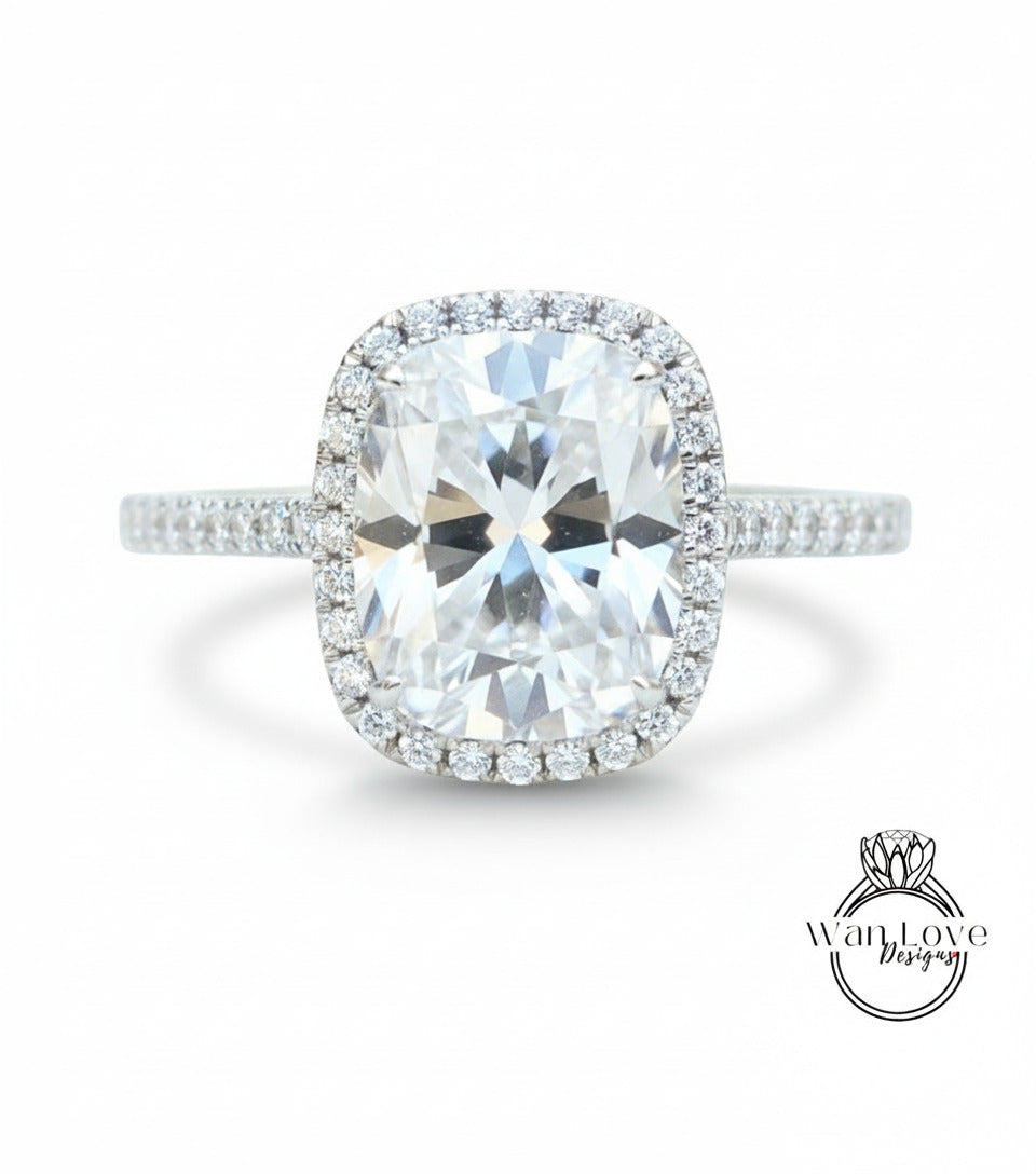 Moissanite Anello di fidanzamento Anello di celebrità Cuscino allungato 4ct 18k Oro bianco Anello da sposa Anniversario di matrimonio Cestino-Pronto per la spedizione