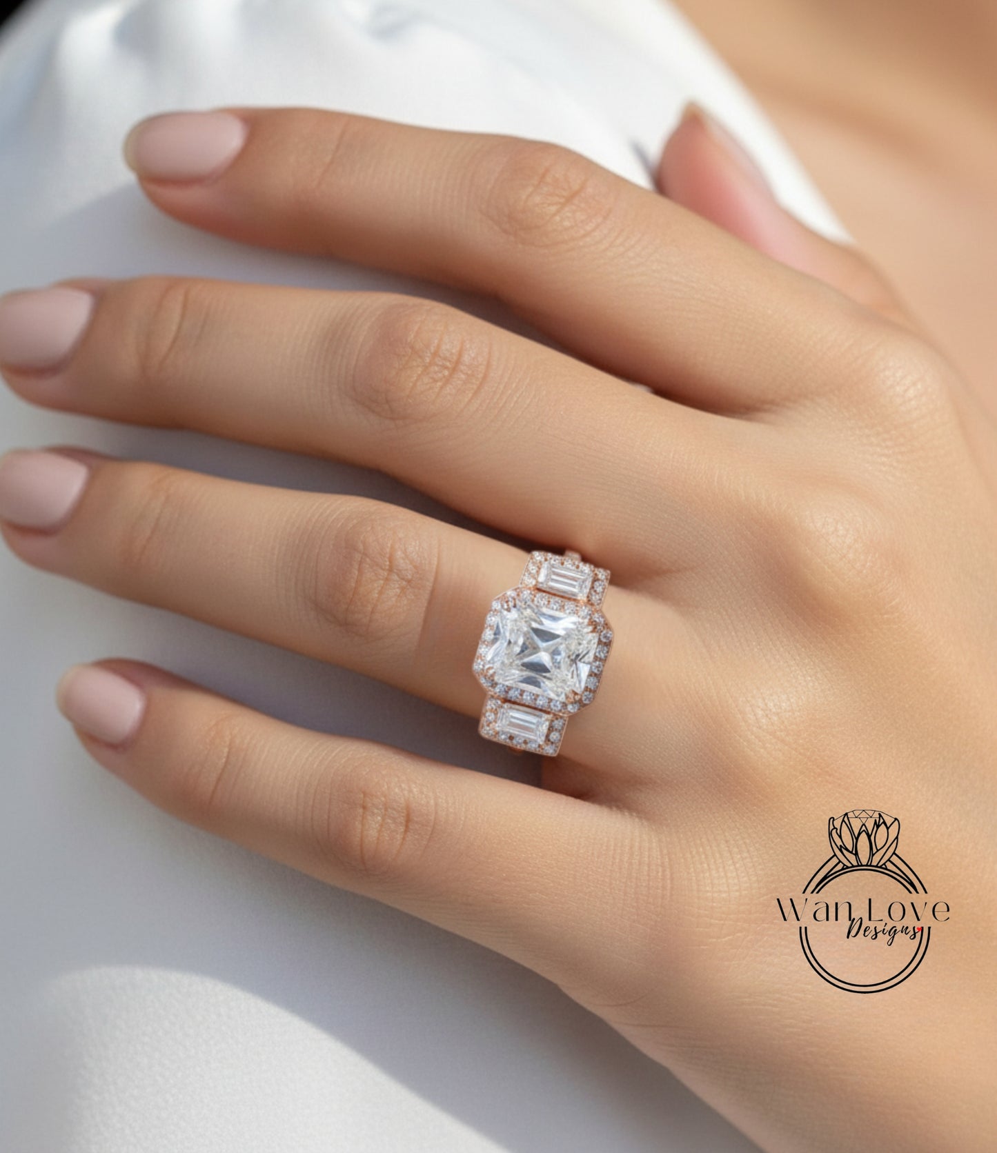 Anello di fidanzamento con smeraldo e smeraldo baguette con smeraldo, 3 ct 9x7 mm, personalizzato, 14k 18k bianco giallo oro rosa-platino-regalo di nozze personalizzato