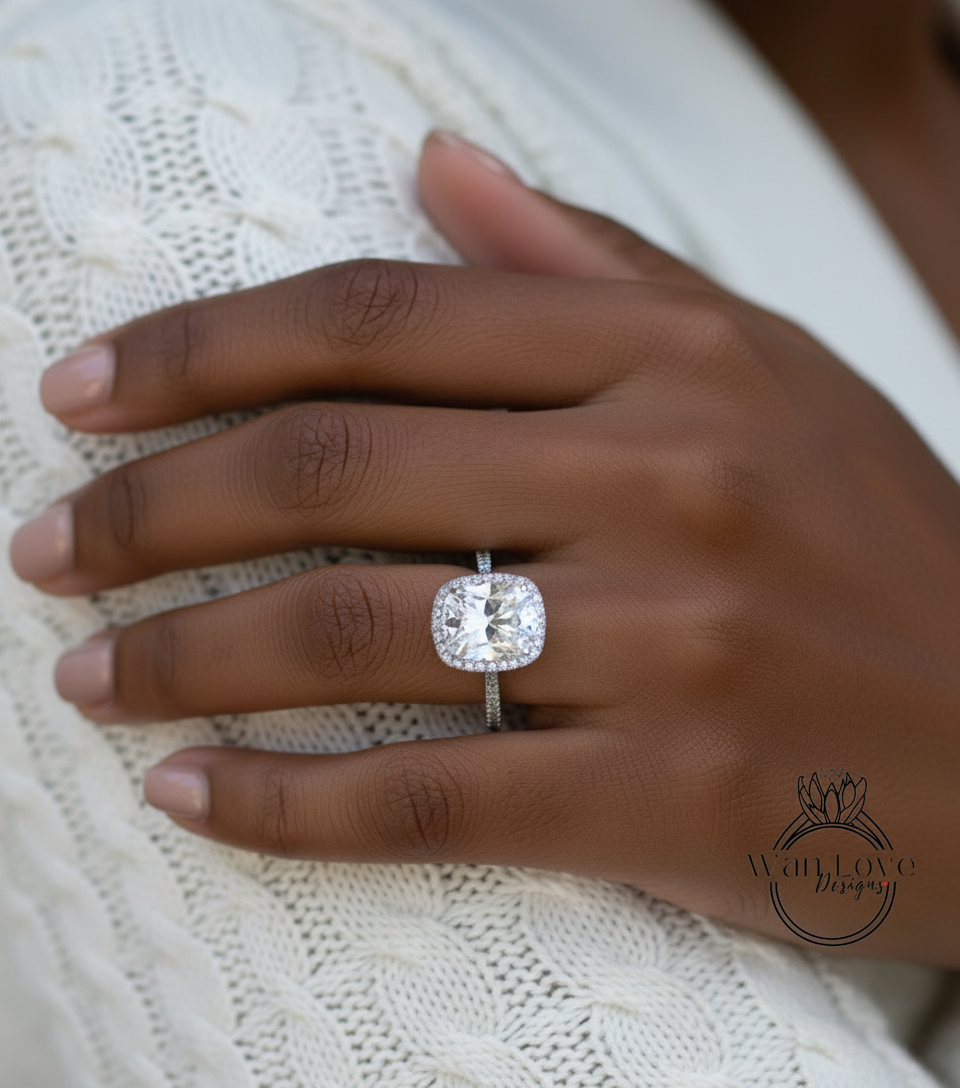 Moissanite Anello di fidanzamento Anello di celebrità Cuscino allungato 4ct 18k Oro bianco Anello da sposa Anniversario di matrimonio Cestino-Pronto per la spedizione