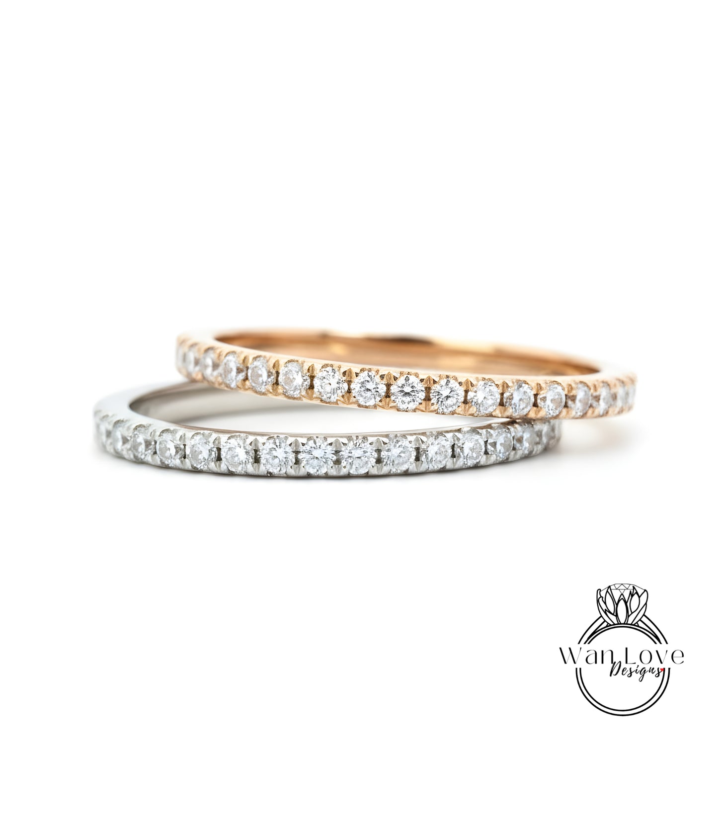Ready to Ship 14kt Rose Gold Matching Band Diamond Dainty Pave Halfway Eternity Band Ring