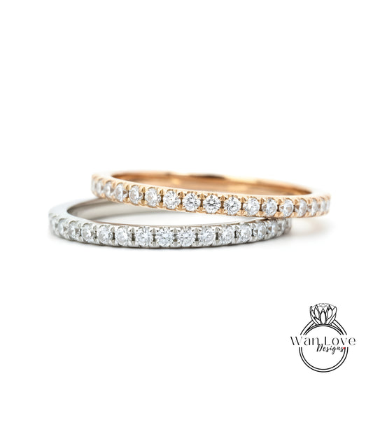 White Sapphire Wedding Band Half Eternity Ring Stacking ring sapphire wedding ring promise engagement aniversary wedding band gift for her