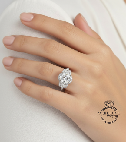 Art Deco Three Stone Diamond Engagement Ring, Oval cut art deco ring, Anniversary gift for her, lab grown certified Diamond Engagement Ring