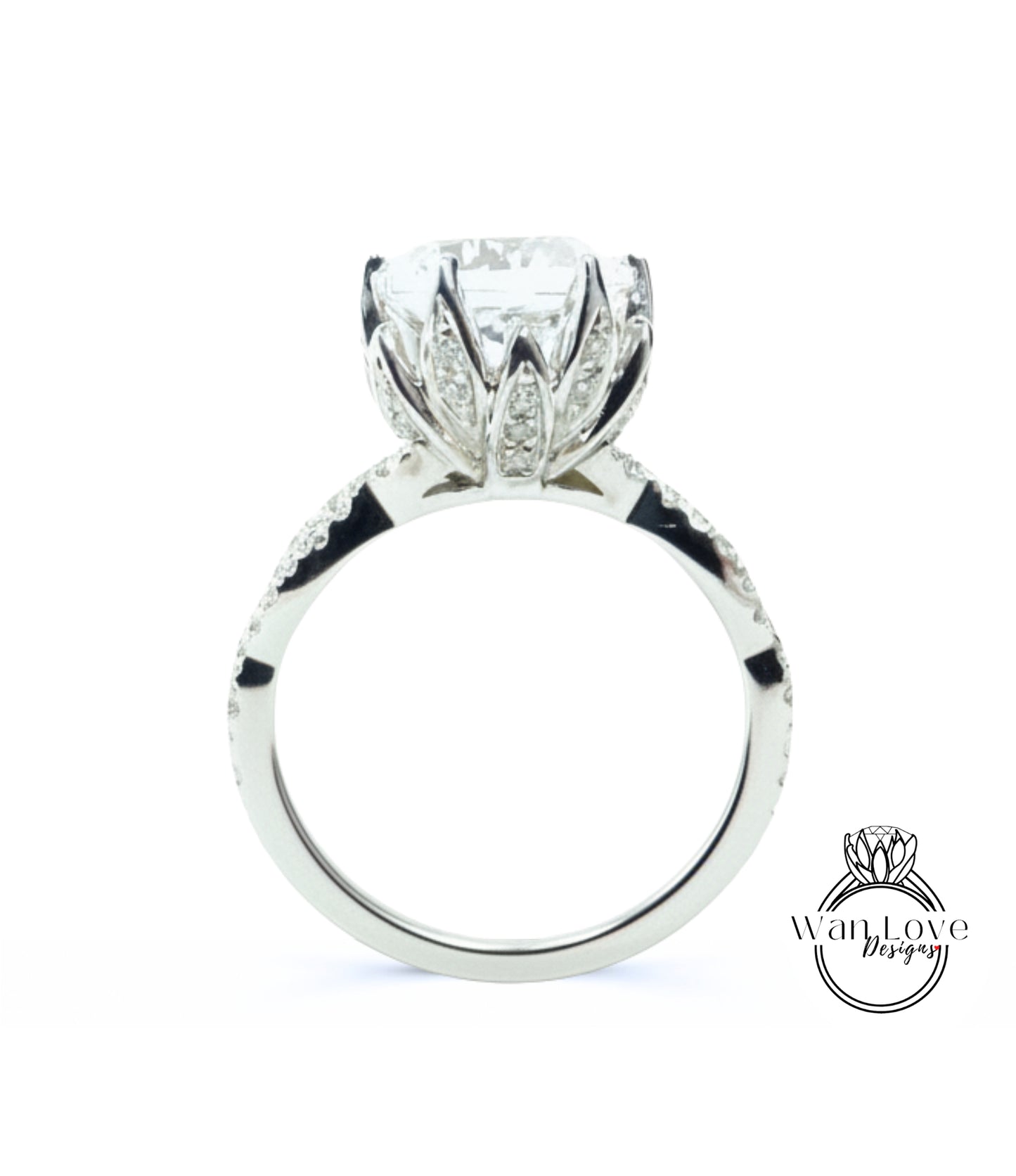 Diamond Lotus Flower Infinity Twist Shank Engagement Ring Set, Nesting Wedding Band, 14k 18k gold-Platinum-Custom Bridal ring Anniversary Gift