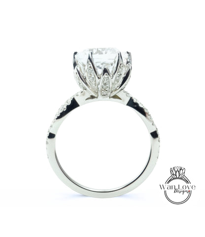 Diamond Lotus Flower Infinity Twist Shank Engagement Ring Set, Nesting Wedding Band, 14k 18k gold-Platinum-Custom Bridal ring Anniversary Gift