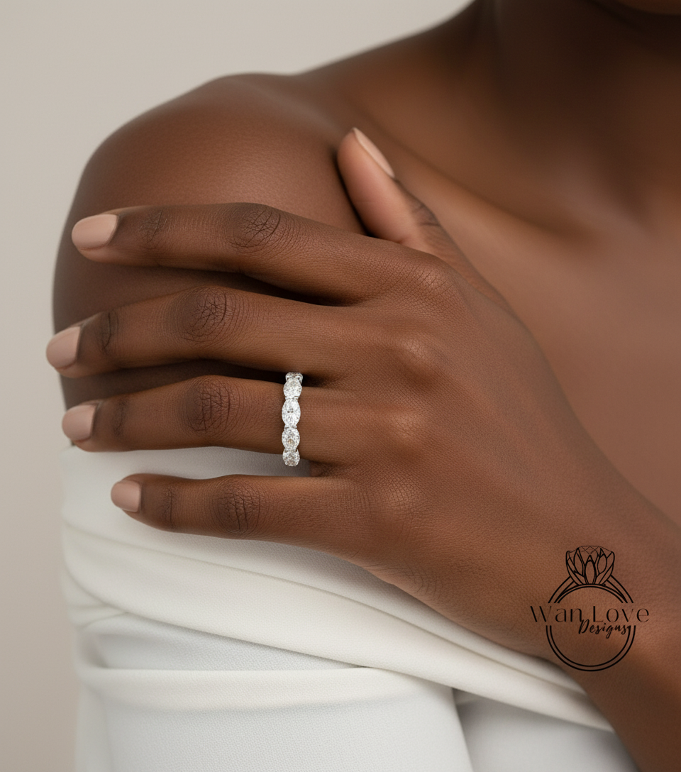 east west Moissanite wedding band Ring Vintage Rose gold Oval cut Unique wedding band women Stacking Matching band Bridal set promise gift