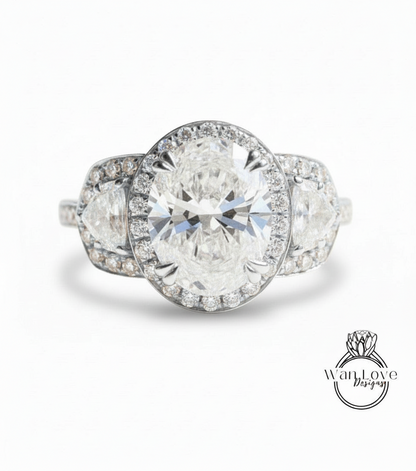 Art Deco Three Stone Diamond Engagement Ring, Oval cut art deco ring, Anniversary gift for her, lab grown certified Diamond Engagement Ring