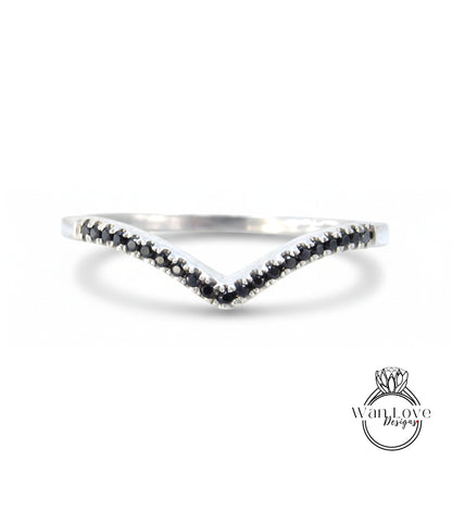 14K 18k Gold Ring/ Art Deco Black Diamond Wedding Band/ Milgrain Band/ Stacking Ring/ Eternity Vintage Wedding Band/ Straight Band/ Custom