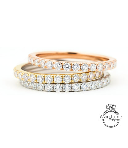 Womens Half Eternity Wedding Band, 14k Gold Wedding Ring, Diamond Stackable Band, Stacking Ring, Anniversary Ring, Engagement Ring Band